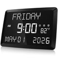 Digital Clock, 11.5" Large Display Calendar Clock with Day and Date, Indoor Temperature, Adjustable Brightness, Snooze,12/24H, DST for Home, Office