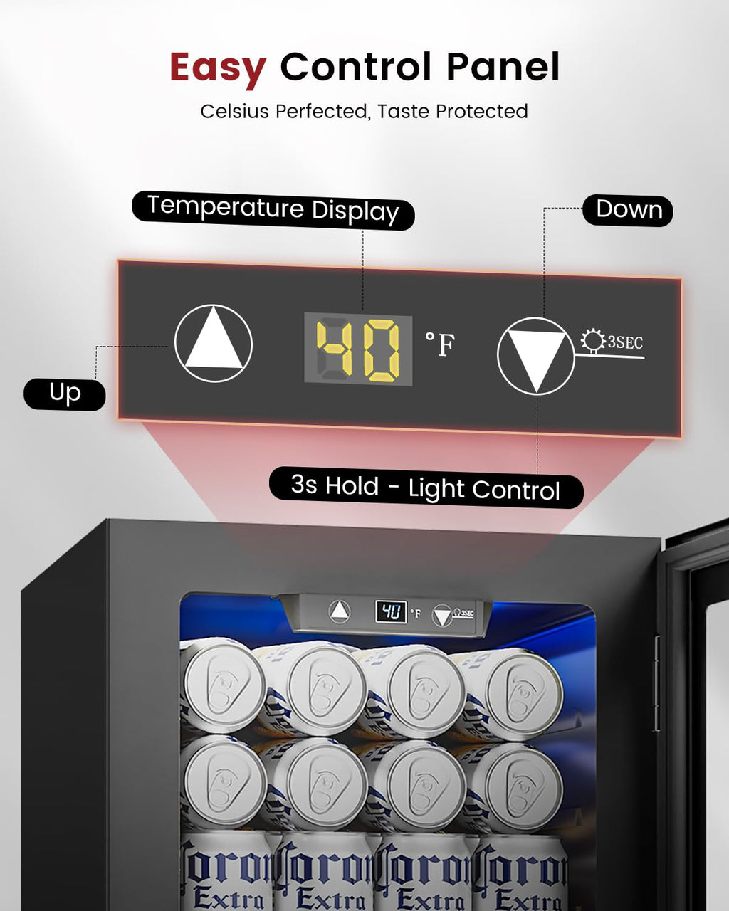Feelfunn 24 Can Beverage Refrigerator,18L Mini Fridge, Black