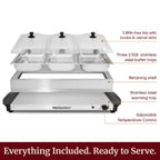 Elite Gourmet 7.5 Qt Triple Buffet Server & Food Warmer, 3 x 2.5 Qt Trays