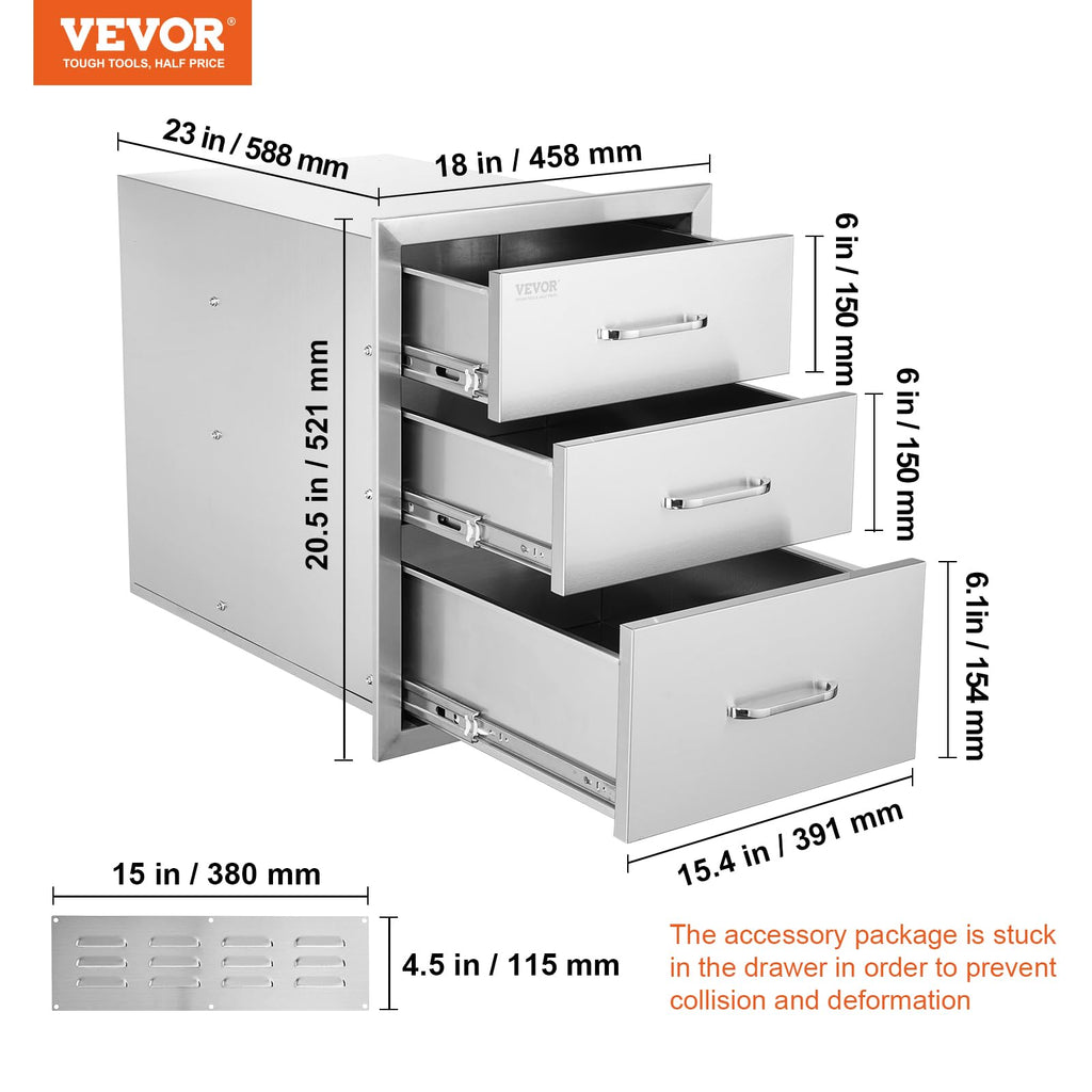 VEVOR Outdoor Kitchen Drawers 18"W x 23"H x 23"D Stainless Steel