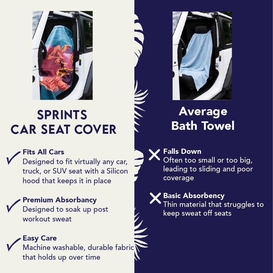 Sprints Prints Athletic Running Towel, Full-Sized, Car Seat Cover - Moisture Wicking (Midnight Mile)