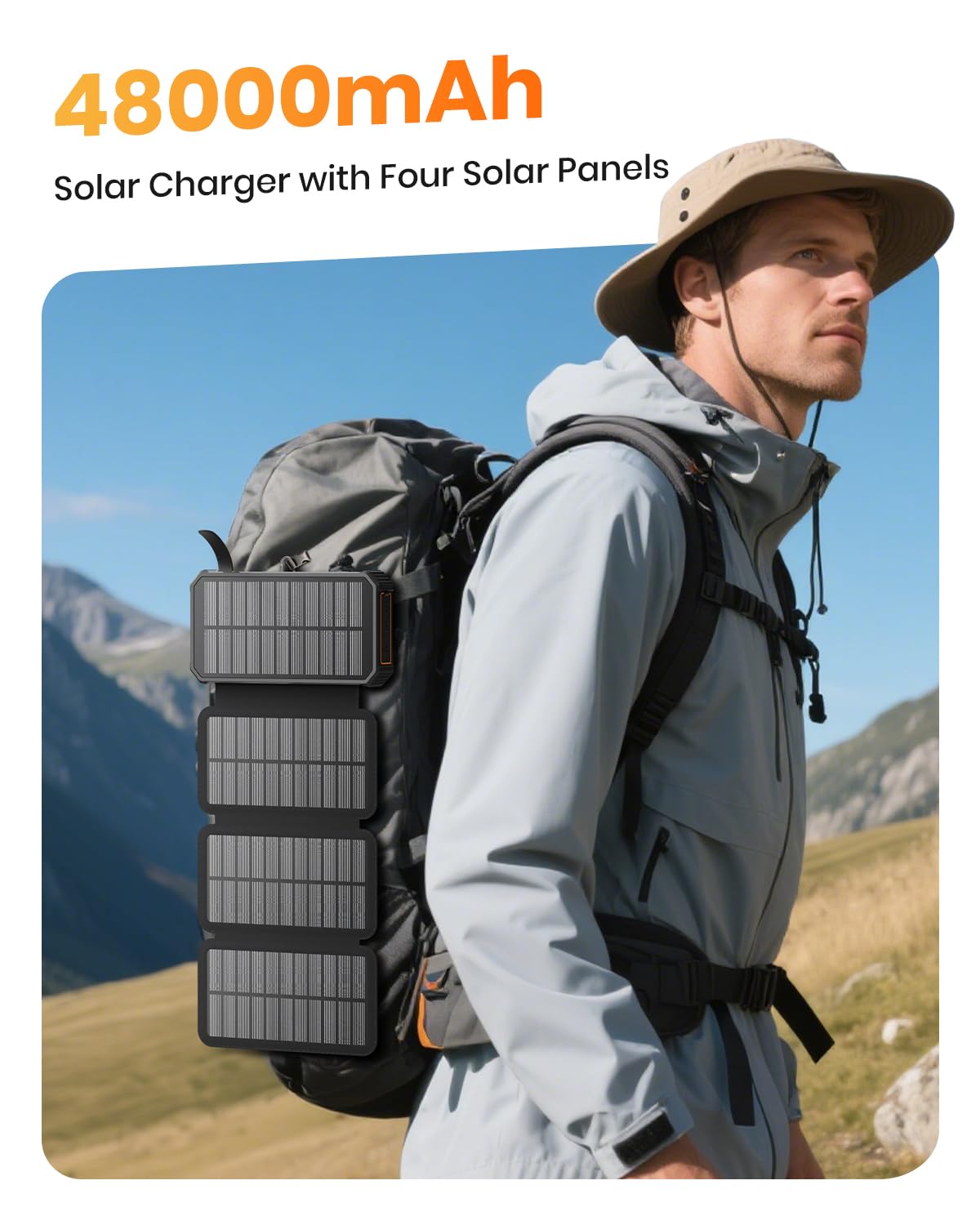 Solar Power Bank 48000mAh Wireless Portable Charger with 4 Cables