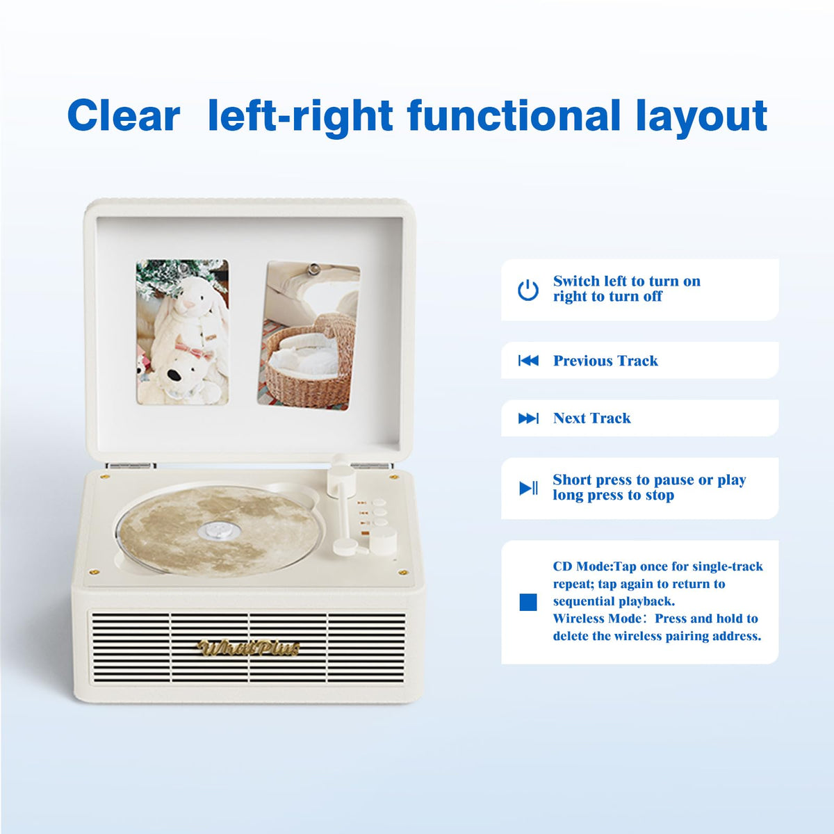 CD Player with Bluetooth Speakers, App Control, Magnetic Display