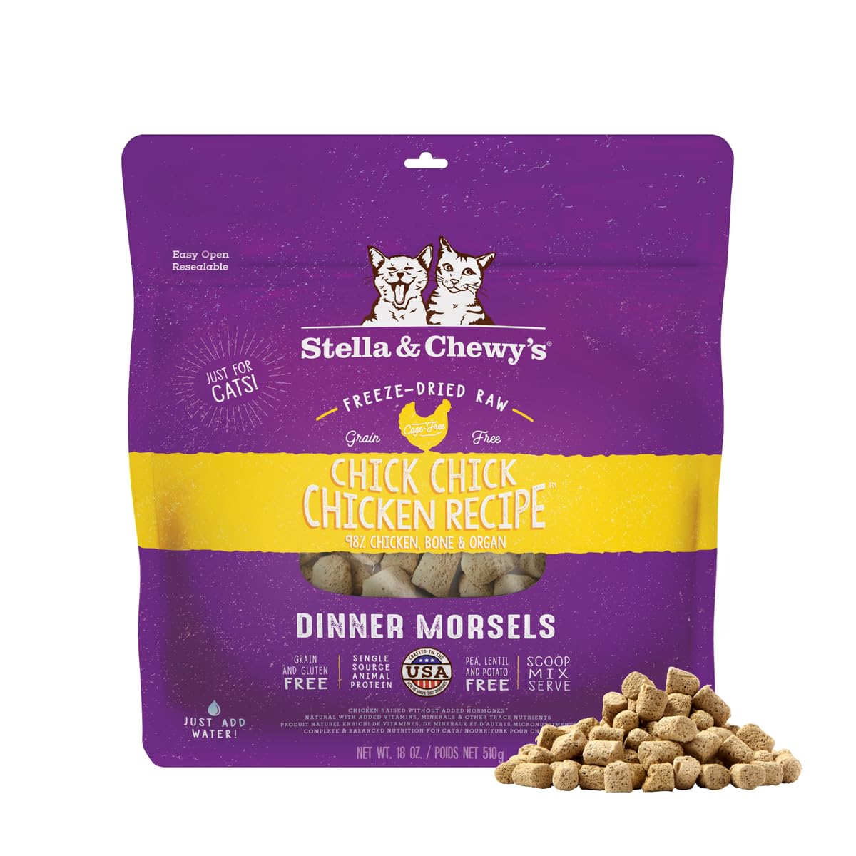 Stella & Chewy's Freeze-Dried Raw Cat Dinner Morsels - Premium Chicken Recipe with 98% Cage-Free Meat & Organs - Natural Grain-Free Cat & Kitten Food