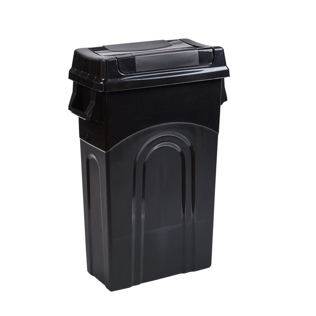 United Solutions Highboy Waste Container with Swing Lid, 23 Gallon, Space Saving Slim Profile and Simple Bag Removal, Handles for Easy Carrying