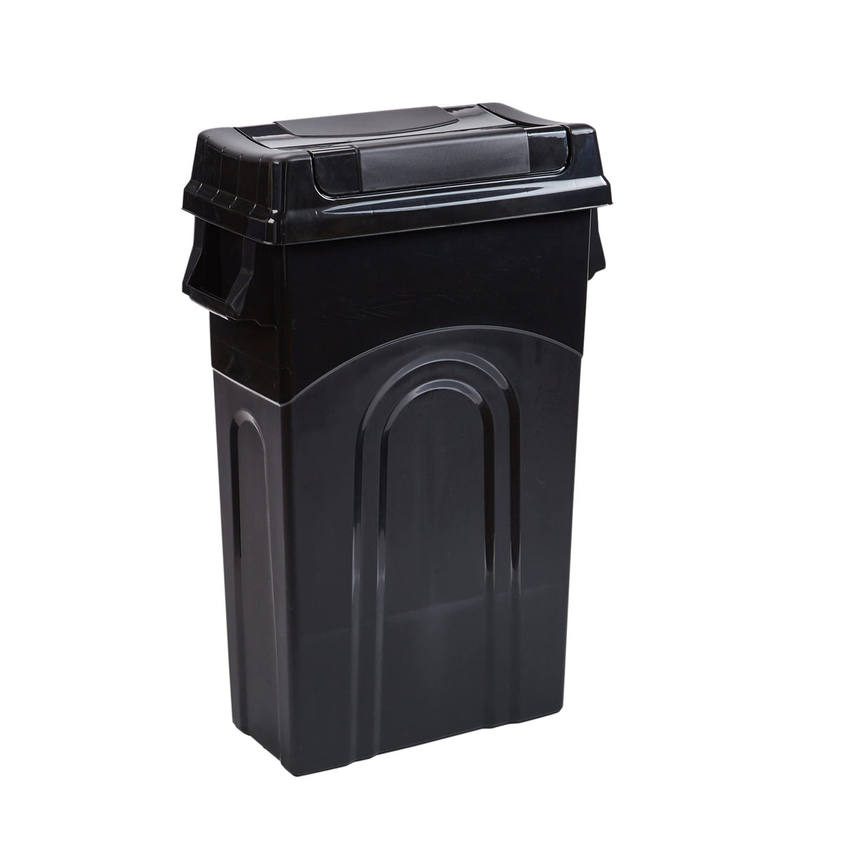 United Solutions Highboy Waste Container with Swing Lid, 23 Gallon, Space Saving Slim Profile and Simple Bag Removal, Handles for Easy Carrying