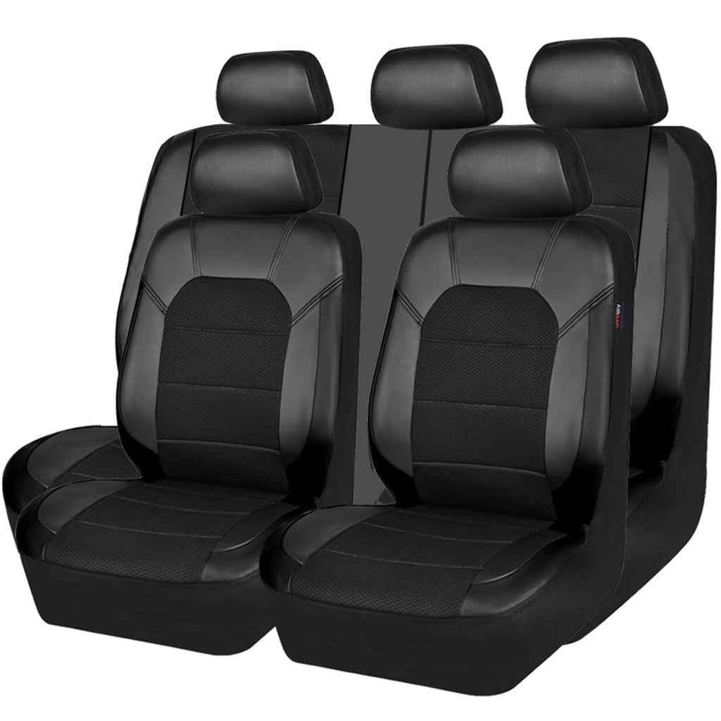 CAR PASS Leather and 3D Air Mesh Universal Fit Car Seat Covers, for Sedans,Trucks,Suvs,Airbag Compatible,Zipper Design and Reserved Opening Holes for
