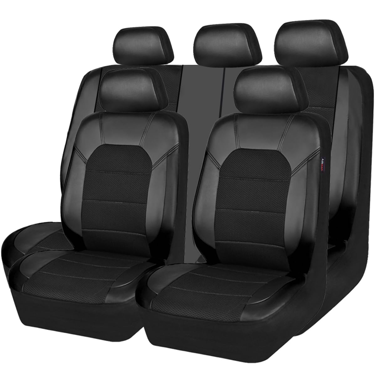 CAR PASS Leather and 3D Air Mesh Universal Fit Car Seat Covers, for Sedans,Trucks,Suvs,Airbag Compatible,Zipper Design and Reserved Opening Holes for