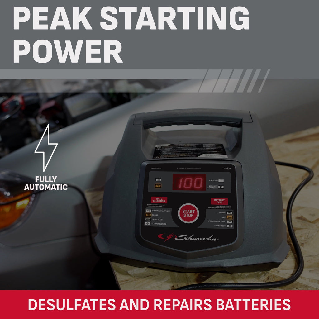 Schumacher Electric 6A Car Battery Charger and 100A Engine Starter, 5-in-1 Solution, Maintainer, 6V/12V Sport, Auto, and Marine Batteries, SC1564
