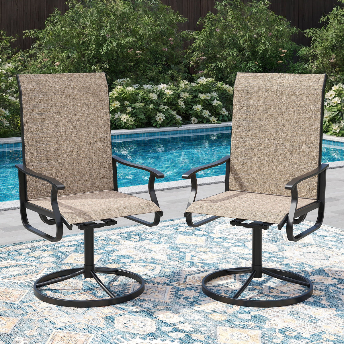 ELPOSUN Patio Swivel Chairs Set of 2, Outdoor Dining Chairs High Back All Weather Breathable Textilene Outdoor Swivel Chairs with Metal Rocking Frame