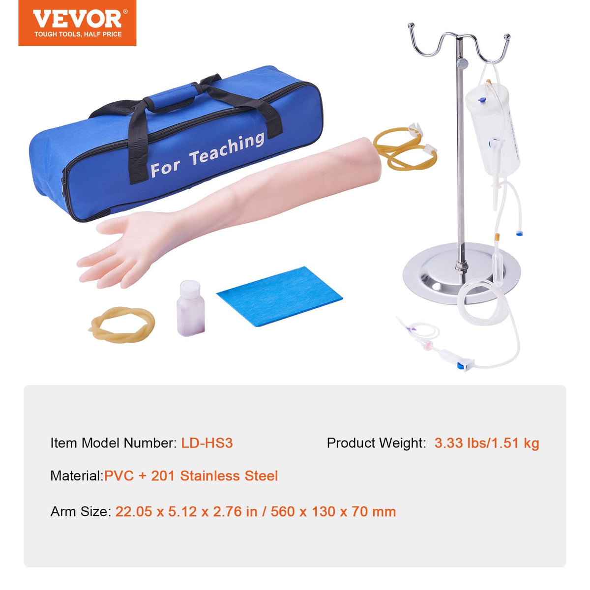 VEVOR Intravenous Practice Arm Kit Made of PVC Latex Material Phlebotomy Arm with Infusion Stand Practice Arm for Phlebotomy with a Storage Handbag