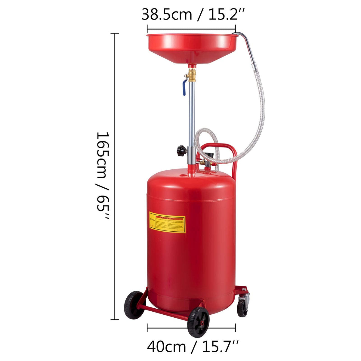 VEVOR 20-Gallon Waste Oil Drain Tank, Air Operated Portable Oil Drainer with Adjustable Funnel Height, Fluid Fuel Transfer Drainage with Wheels, Oil