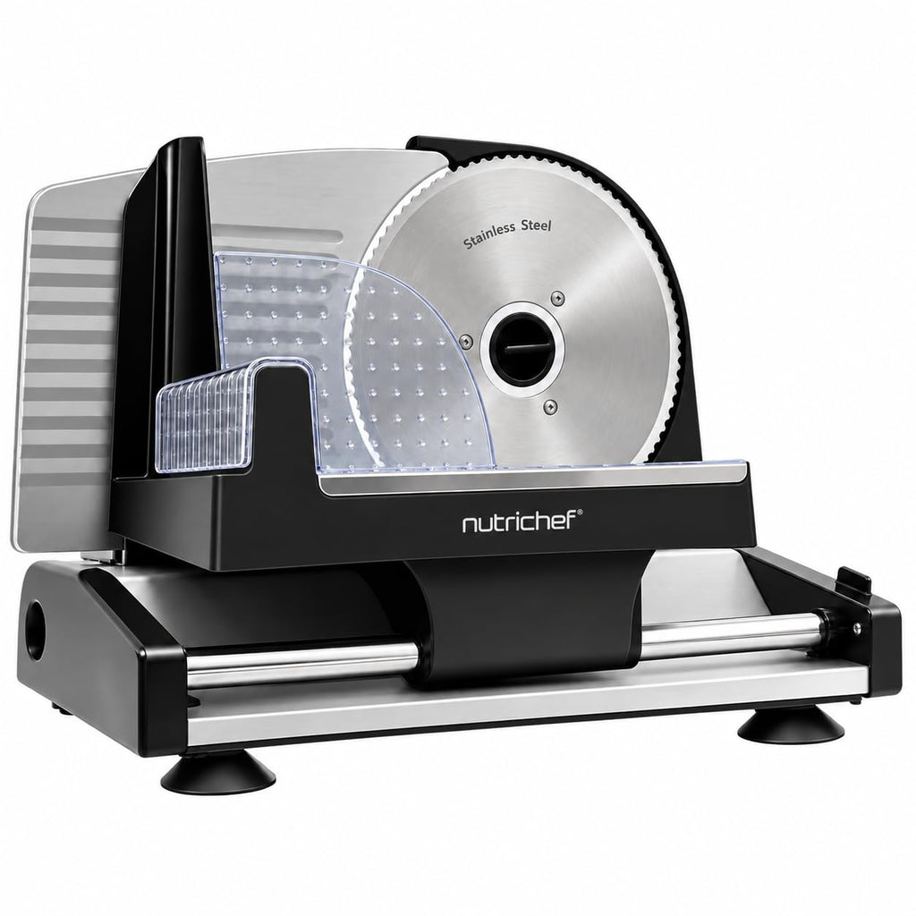 Nutrichef Electric Meat Slicer | 200W Automatic Meat, Deli & Bread Slicer | Adjustable Dial for 0-15mm Cutting Range Thickness | Removable 7.5 IN