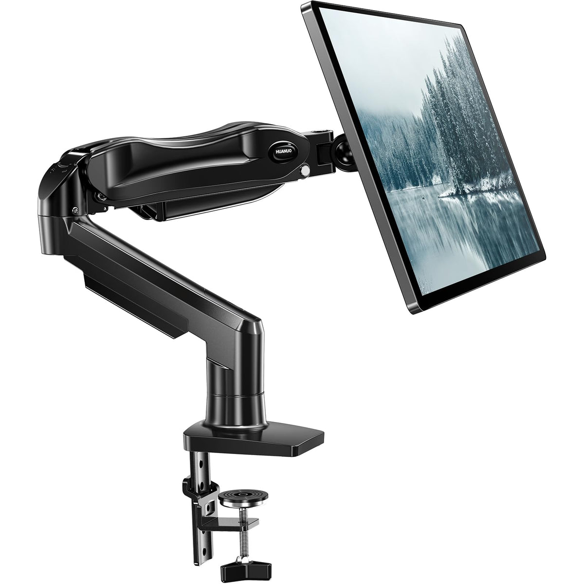 HUANUO FlowLift™ Single Monitor Mount, 13 to 32 Inch Monitor Arm, Adjustable Monitor Stand, Vesa Mount with Clamp and Grommet Base - Fits 4.4 to