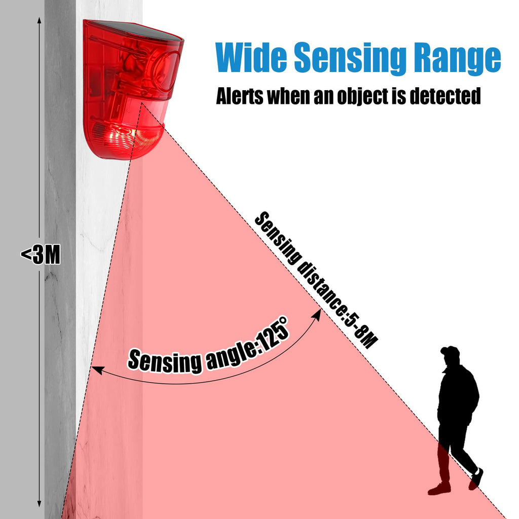 Qualirey 2 Pack Solar Motion Sensor Alarm 129db Outdoor Strobe Light,Red