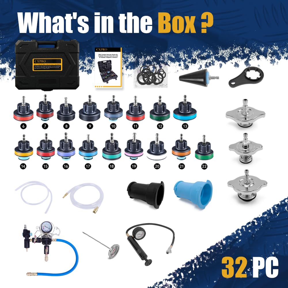 28pcs Radiator Pressure Tester Kit, Coolant Vacuum Refill Kit