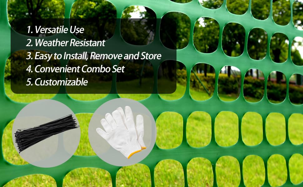 4'x100' Plastic Mesh Fence for Garden with 100 Zip Ties, Green