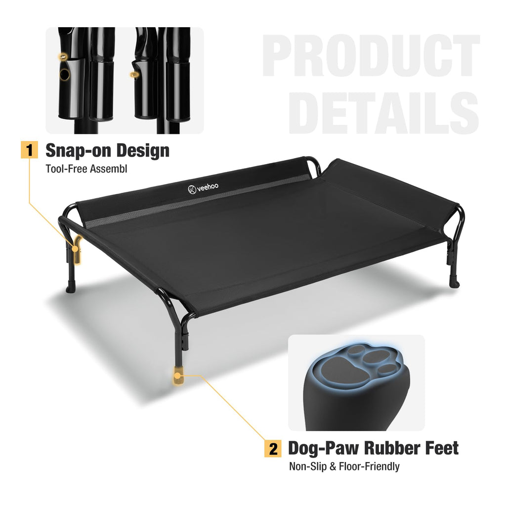 Veehoo Cooling Elevated Dog Bed, Raised Dog Cot with Guardrail & Headrest