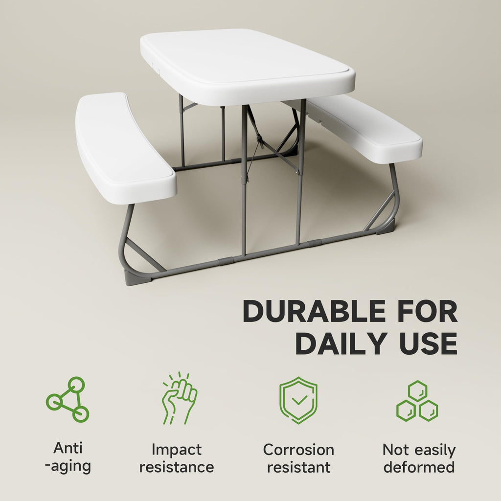 Picnic Table with Benches, Durable All-Weather Steel Frame, Stable & Easy to Clean, Portable Camping Table and Chairs for Outdoor & Indoor Use