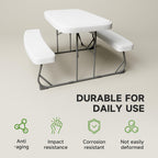 Picnic Table with Benches, Durable All-Weather Steel Frame, Stable & Easy to Clean, Portable Camping Table and Chairs for Outdoor & Indoor Use