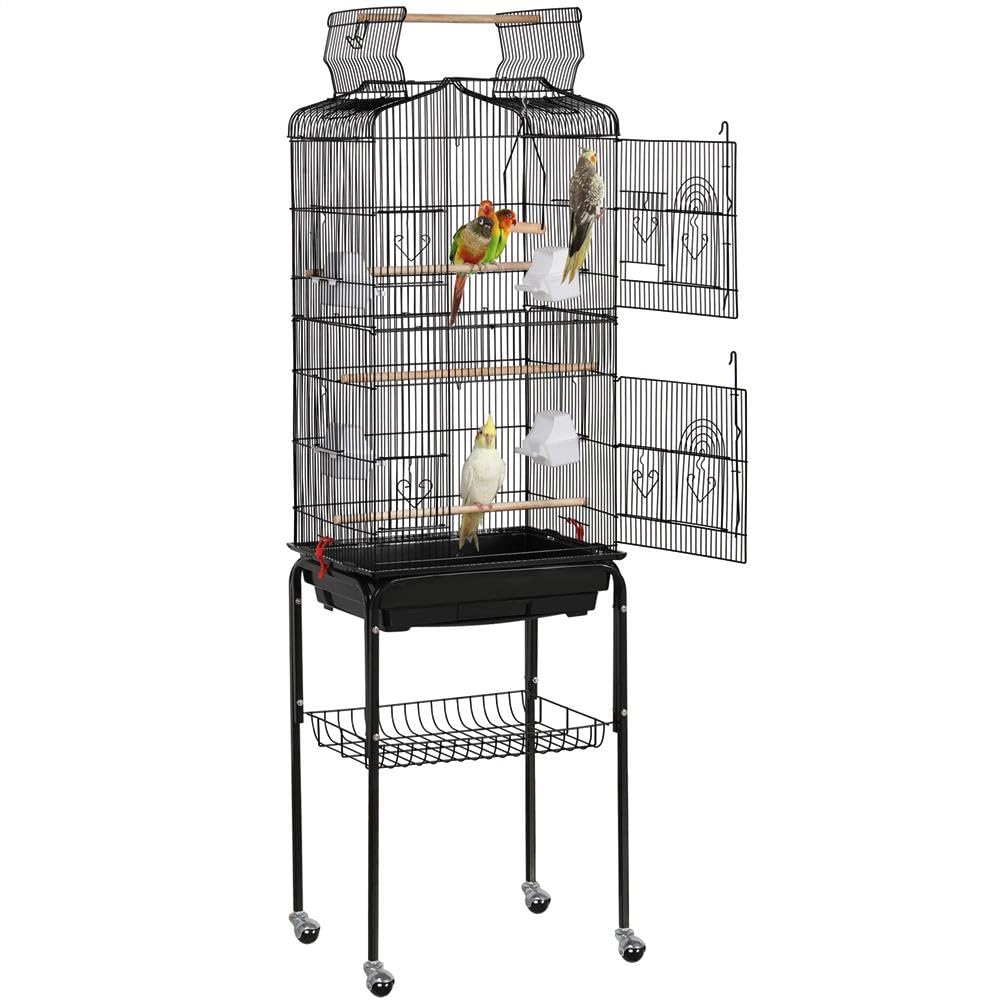 Yaheetech 64-Inch Open Top Bird Cage for Parakeets & Cockatiels, Black