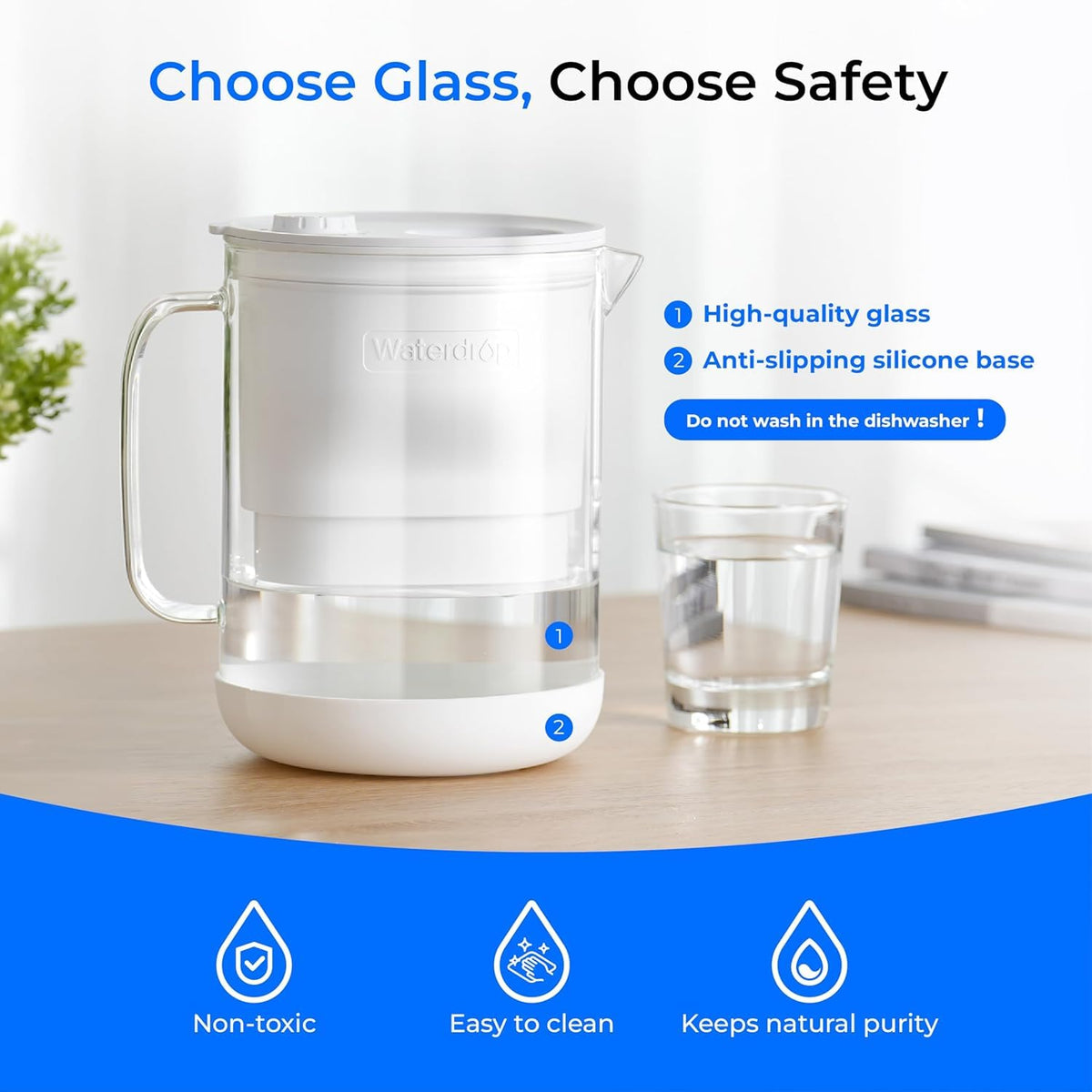 Waterdrop PT-72W Glass Water Filter Pitcher, 7-Cup, Eco-Friendly, White