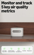 Smart Air Quality Monitor, Detects temperature, humidity, carbon monoxide, PM2.5 and VOCs, Get notifications when air quality drops, Works with Alexa