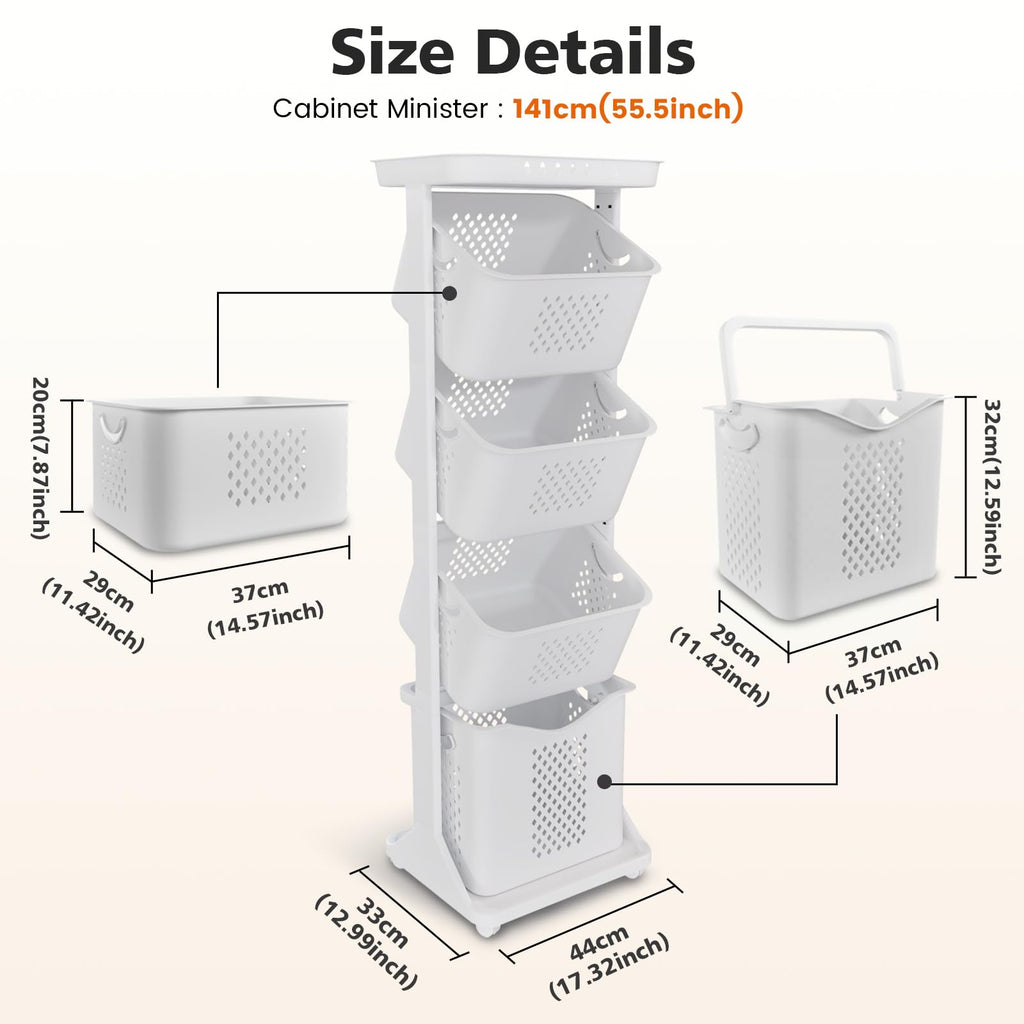 BAOKALER 4-Tier Laundry Hamper Sorter, Vertical Laundry Baskets with Wheel
