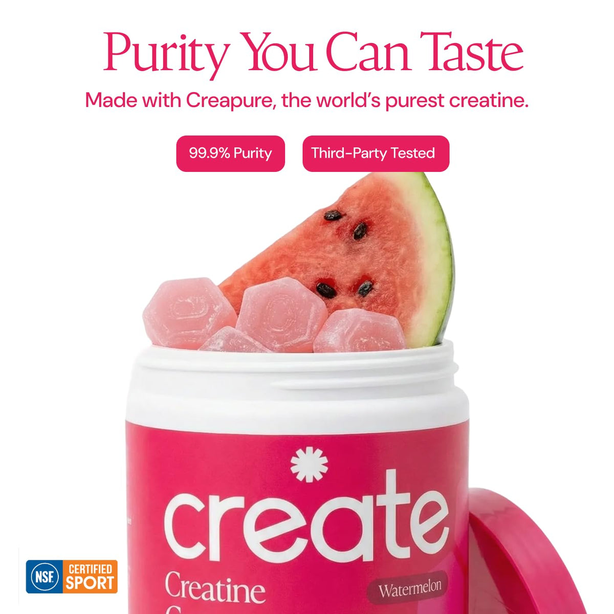 Create Creatine Monohydrate Gummies for Women and Men, Watermelon, 90ct