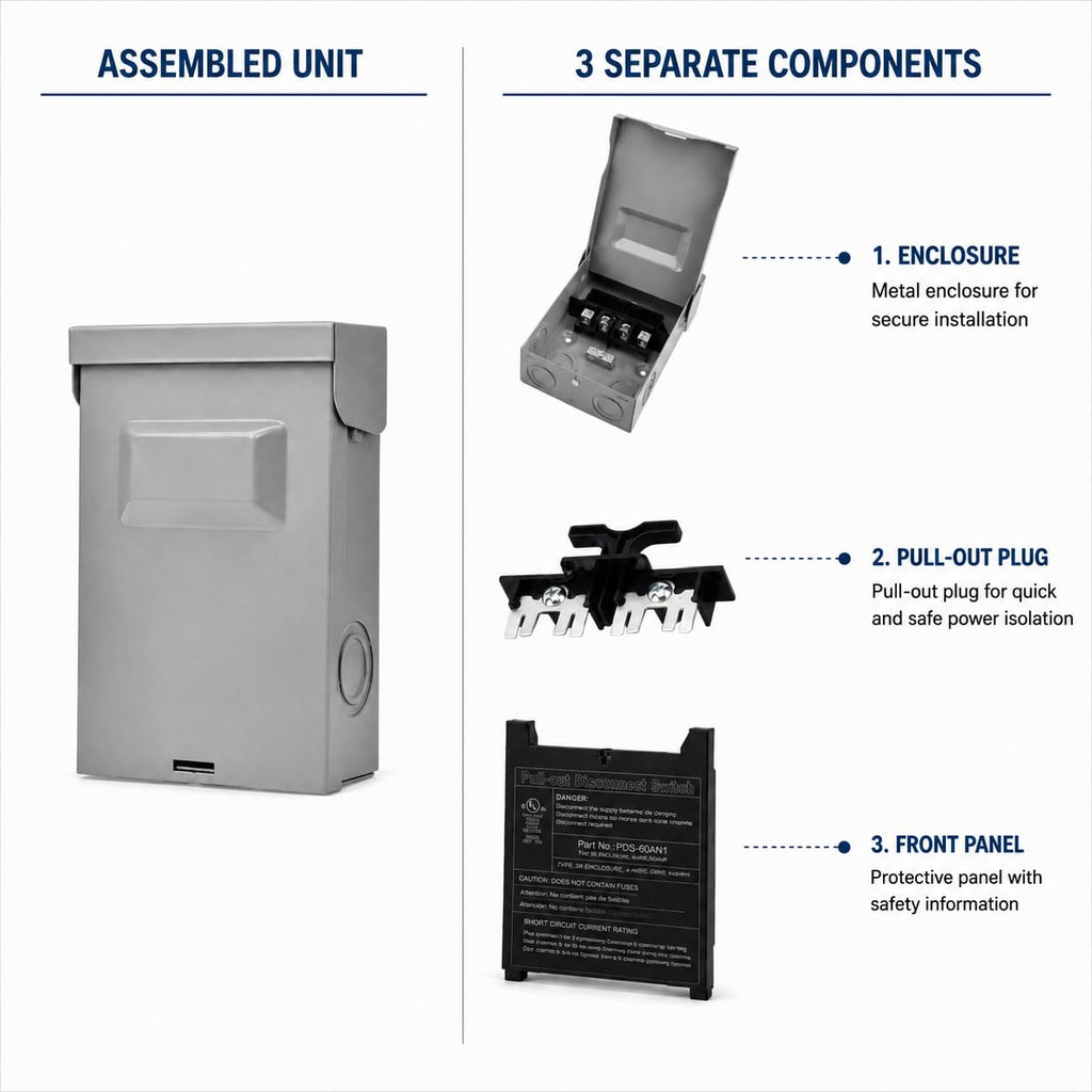 6 Pack AC Disconnect Boxes 60A Non-Fused, Pull-Out HVAC Disconnect Switch for Outdoor Air Conditioner Units