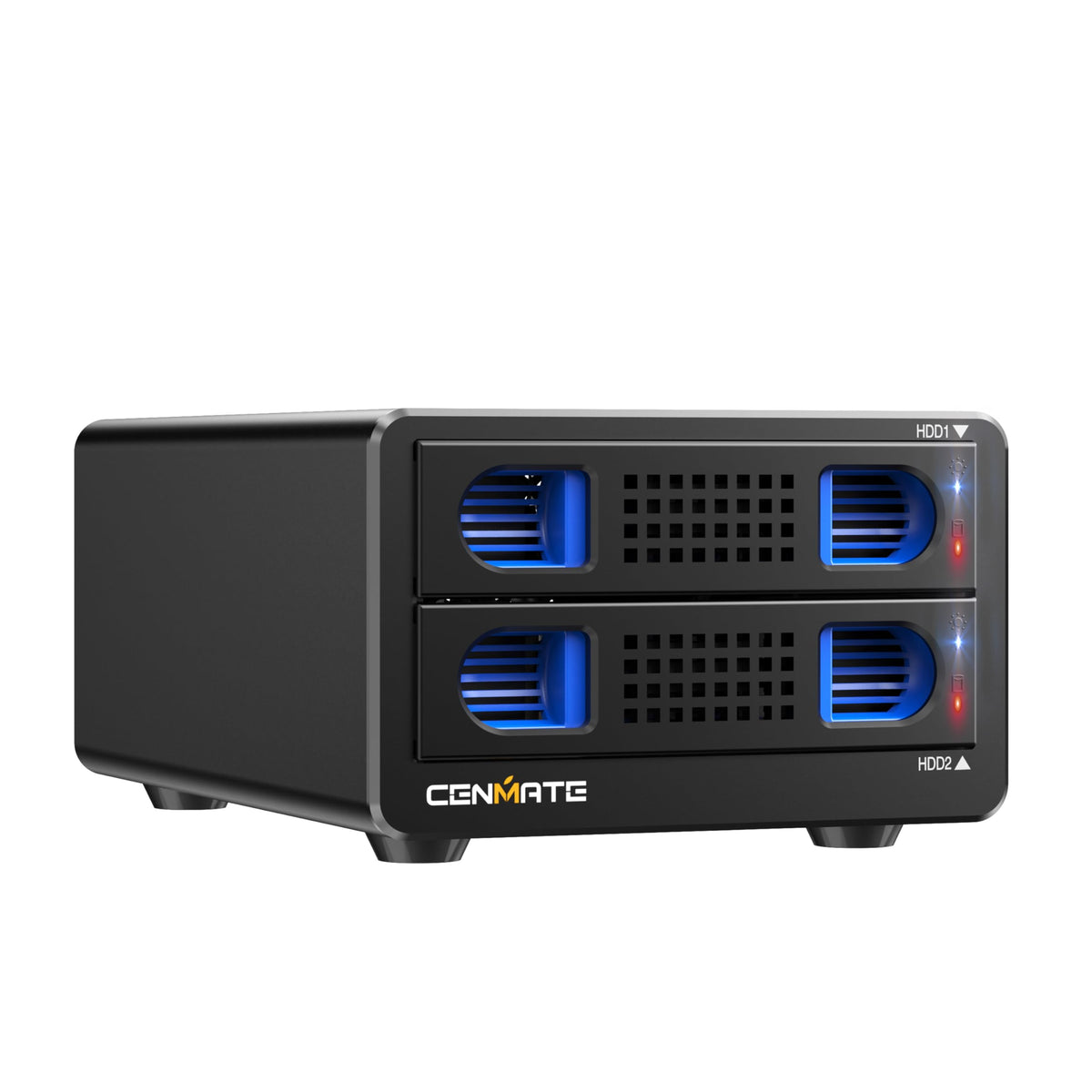 CENMATE Aluminum 2 Bay Hard Drive Enclosure with Cooling Fan for 2.5“/3.5" SATA HDD/SSD with USB A/C 3.0, Support Hot Swappable, Tool-Free HDD
