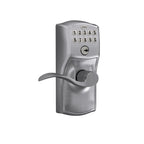 Schlage Electronic Keypad Lock, Lever Handle, Camelot Trim, Satin Chrome