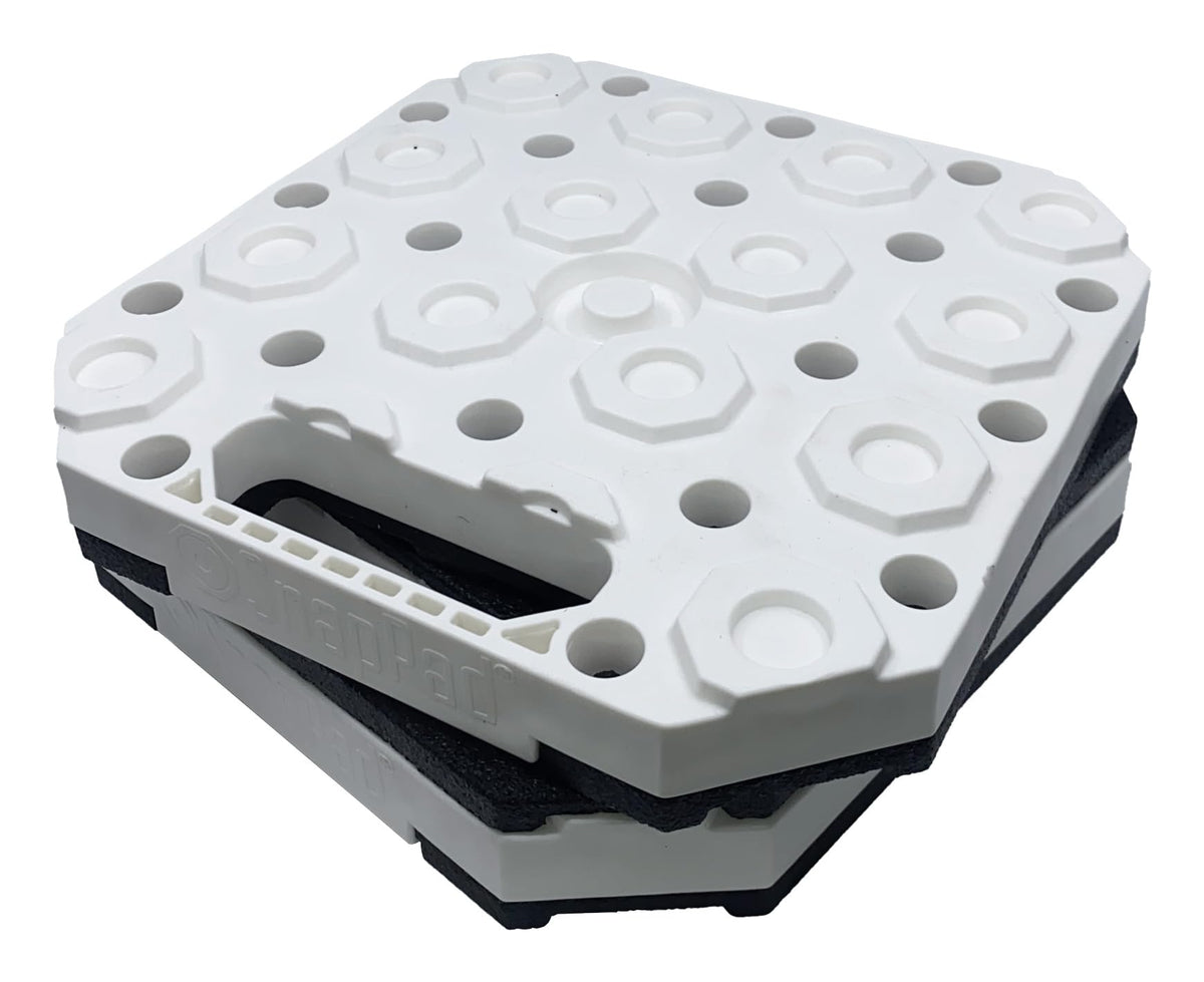 StakPad RV Leveling Blocks – Precise Fit for Class A, B & C Motorhomes, Fifth Wheels, Travel Trailers & More – 12x12” – Bigger Surface Area, More