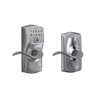 Schlage Electronic Keypad Lock, Lever Handle, Camelot Trim, Satin Chrome