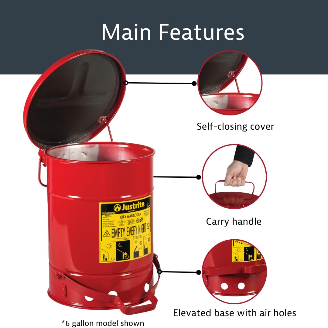 Justrite 6 Gallon Galvanized Steel Oily Waste Can