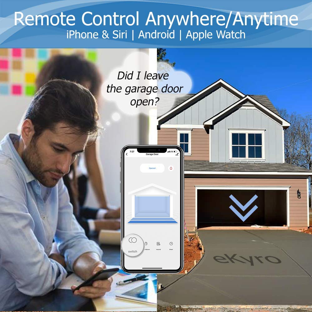 eKyro Smart Garage Door Opener - Universal WiFi Remote Controller Compatible with Alexa, Google Home, iPhone, Siri, Android, Door Left Open Alert