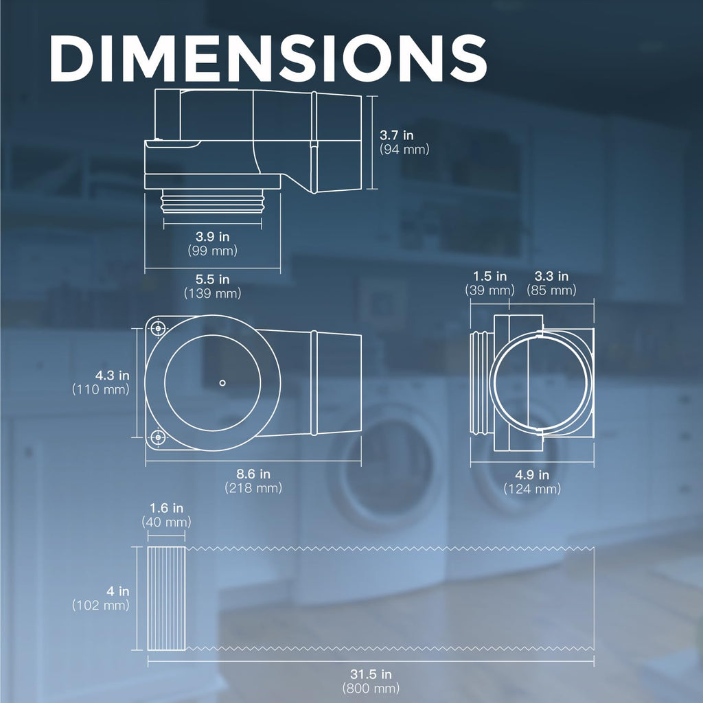 Magnetic Dryer Vent Coupling DV90 Airtight Seal Dryer Vent Connector Kit Easy to Clean Quick Connector Including a 2.6ft 4" Duct and two Clamps