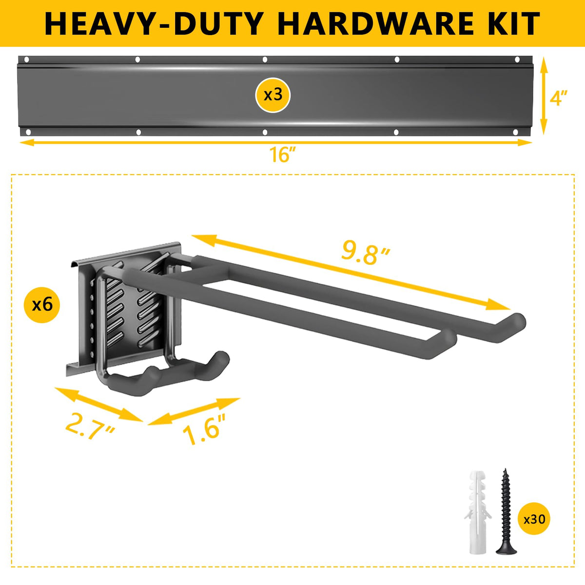 Garage Tool Organizer Wall Mount, 48inch Heavy-Duty Garage Storage System and Garden Tool Organizer with 6 Adjustable Double Hooks for Shovel