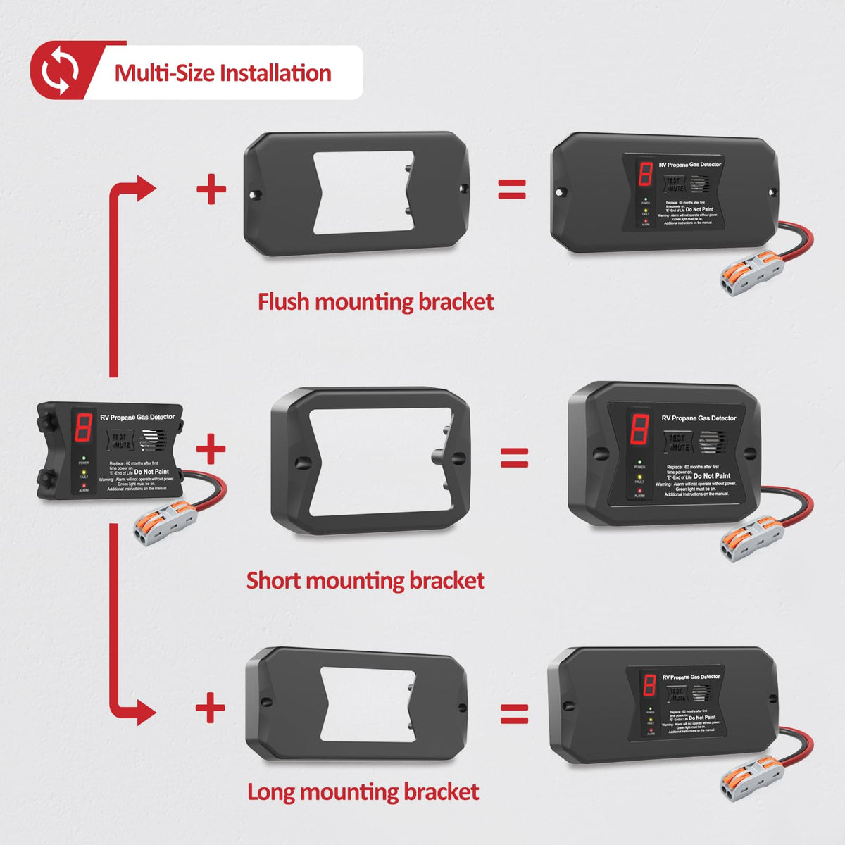 RV Propane Gas Detector, Hardwired-12V DC with 3 Different Brackets for RVs,R501