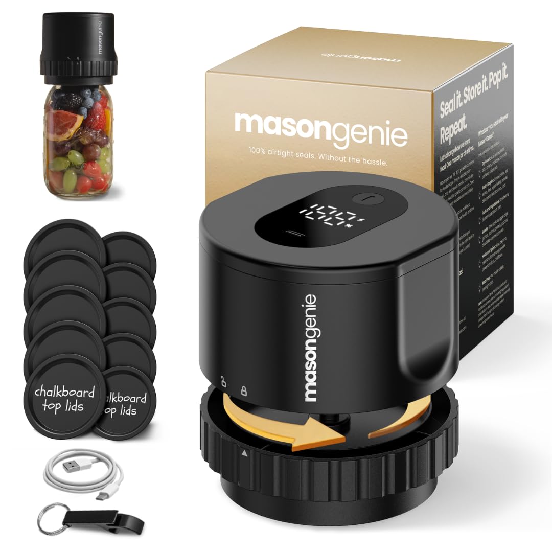 Mason Jar Vacuum Sealer Kit, Electric Vacuum Sealer for Regular Mouth and Wide Mouth Canning Jars, Fully Automated and Portable, includes 10