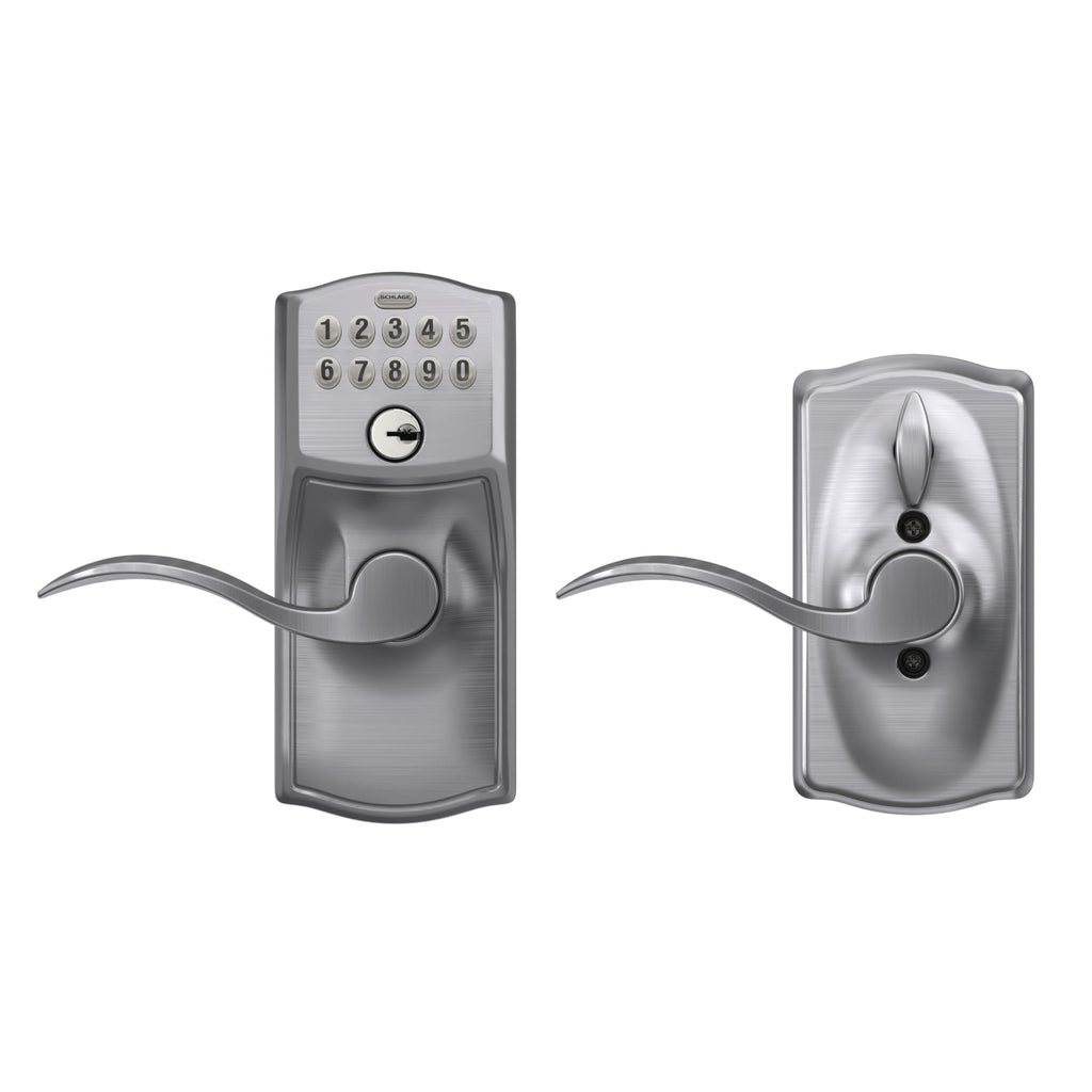Schlage Electronic Keypad Lock, Lever Handle, Camelot Trim, Satin Chrome