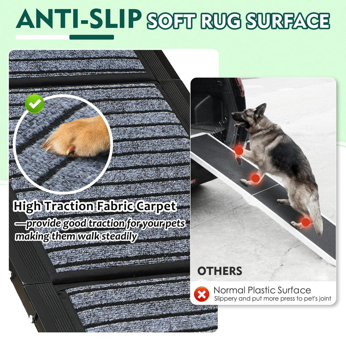 71" Foldable Dog Ramps for Large Dogs, Dog Car Ramp with Non-Slip Rug Surface, Pet Ramp Stairs Portable,Dog Steps for Medium & Large Dogs Up to 220