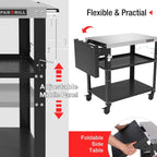 PARGRILL Three-Shelf Outdoor Grill Prep Utility Cart with Foldable Side Table, 46.6" x 20", 4 Lockable Casters，200 LBS