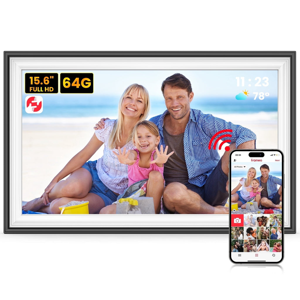 64GB Frameo Digital Picture Frame, TEMASH 15.6 Inch Large Digital Photo Frame WiFi, 1920*1080 FHD IPS Touchscreen Auto Rotate, Easy to Share Photos