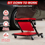 36 inch Foldable Creeper Seat, 2 in 1 Rolling Folding Car Creeper/Stool, 6 Pcs 2" Casters, 330 Lbs Weight Capacity, Wheels for Garage, Shop, Auto