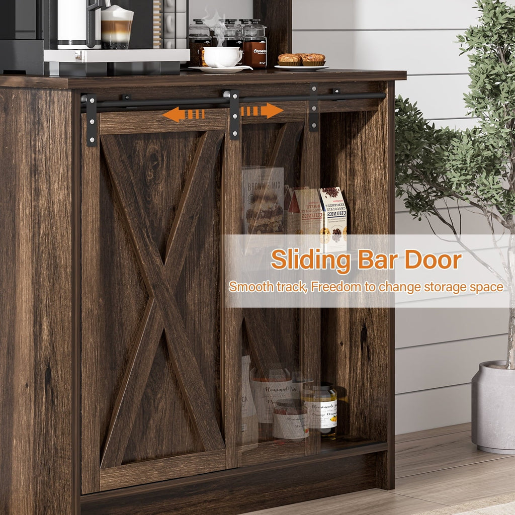 Catrimown Farmhouse Coffee Bar Cabinet, Sideboard Buffet Cabinet with Storage and Shelf, Dark Oak
