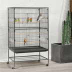 Yaheetech 52"H Metal Rolling Bird Cage with 3 Perches & 4 Feeders & Extra Storage Shelf, Black