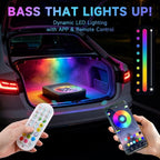 1200W Car Subwoofer with APP Control and Colour Light, 10'' 12V Slim Under Seat Powered Car Subwoofer w/Built-in Amplifier & Hi/Lo Input Bass Speaker