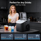 Snowyermine Countertop Ice Maker with Handle, 26 lbs/24H Portable Ice Machine, 2 Bullet Ice Sizes, 8 Cubes in 6 Minutes, Self-Cleaning for Home, Bar