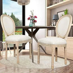 MQLIFEBOOM French Dining Chair With Oval Backrest - Linen Fabric Upholstered Solid Wood